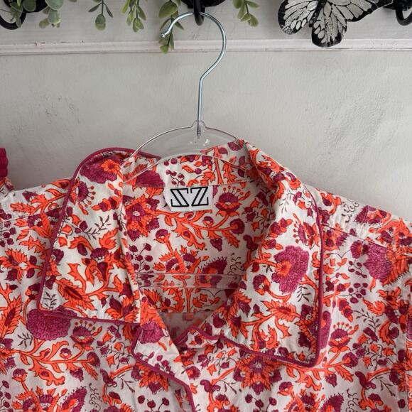 Vintage Pink Neon Floral Pajama Matching Set Medium T7023 - Picture 2 of 4